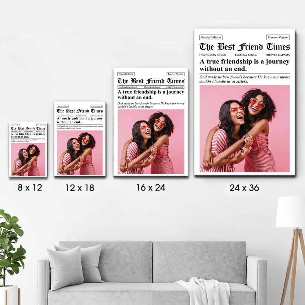 Custom Photo Newspaper The BFF Times - Personalized Canvas Prints - Gift For Her, Besties, Friends, Sister