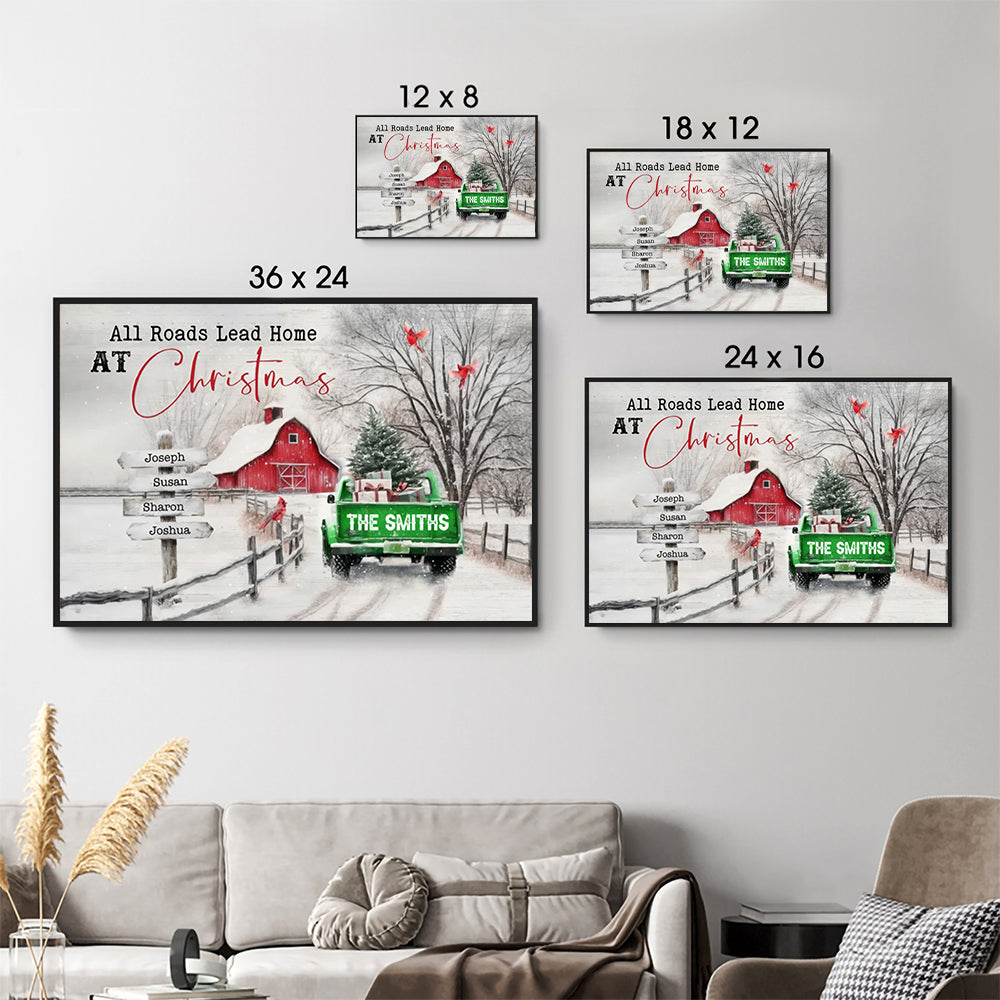 All Roads Lead Home At Christmas - Personalized Canvas - Gift For Family Members, Mom and Dad