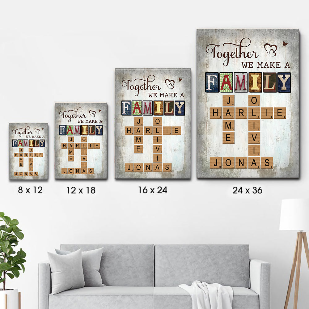 Together We Make A Family Crossword Art - Personalized Canvas Print - Gift For Family Members, Mom and Dad