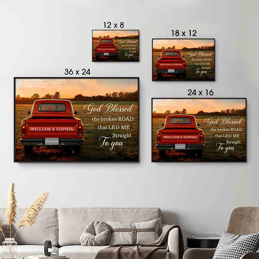 God Blessed The Broken Road Couple - Personalized Canvas Print - Gift For Her/Him, Husband/Wife, Couples on Anniversary, Valentine's Day