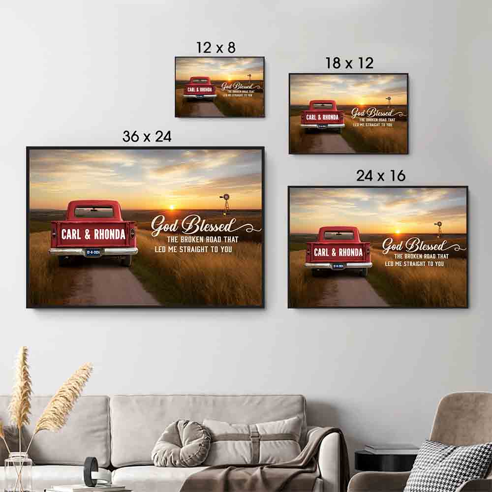 God Blessed The Broken Road Couple - Personalized Canvas Print - Gift For Her/Him, Husband/Wife, Couples on Anniversary, Valentine's Day