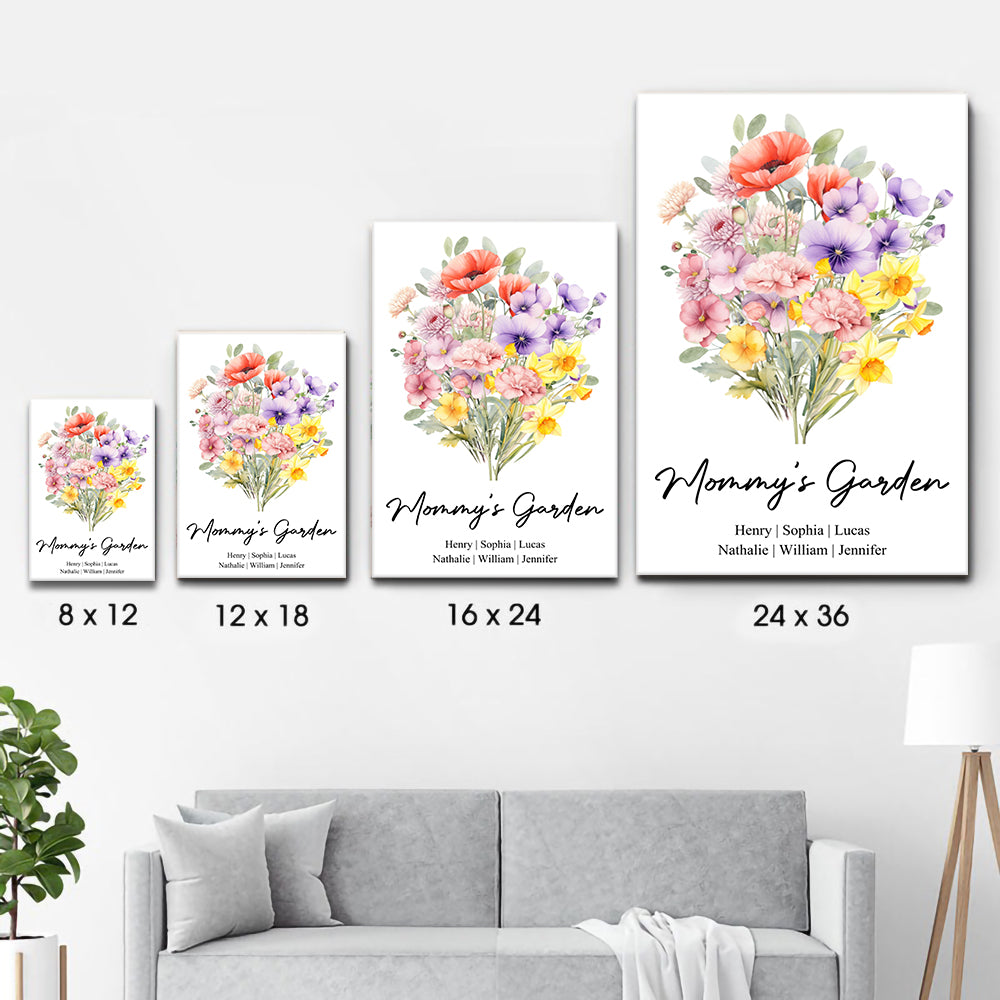 Family Birth Flower Bouquet Flowers - Personalized Canvas Prints - Mother's Day Gift For Mom, Grandma