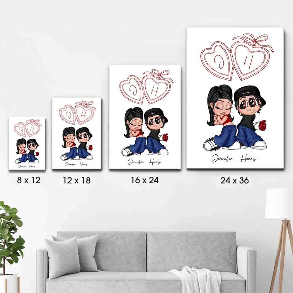 Y2K Couple Initial Heart Locket - Personalized Canvas Prints - Gift For Her/Him, Wife/Husband, Girlfriend/Boyfriend on Anniversary, Valentine's Day
