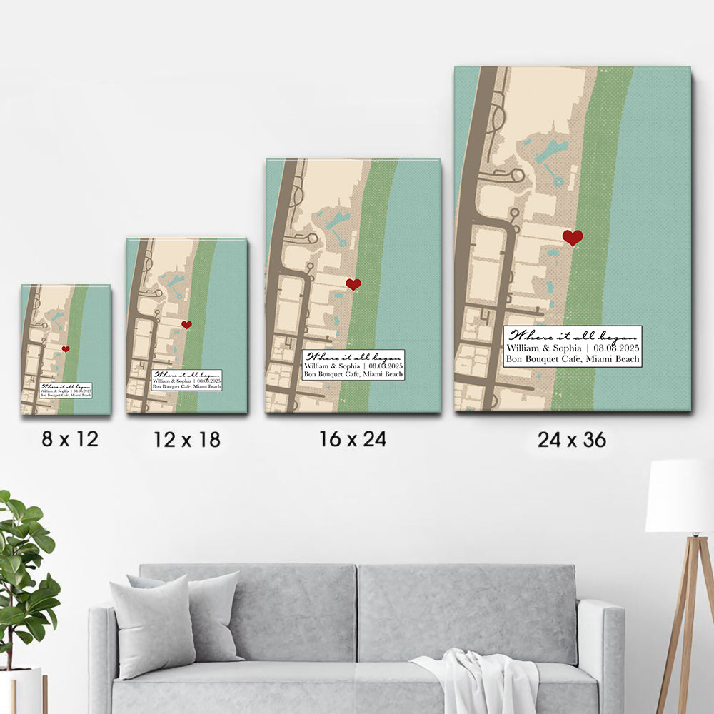 Where It All Began Where We Met Map Couple - Personalized Canvas Prints - Gift For Her/Him, Husband/Wife, Couples on Anniversary, Valentine's Day