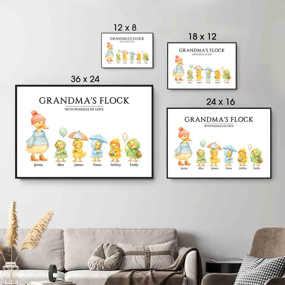 Grandparents's Flock with Puddles of Love - Personalized Canvas Prints - Gift For Grandma, Grandpa, Grandparents