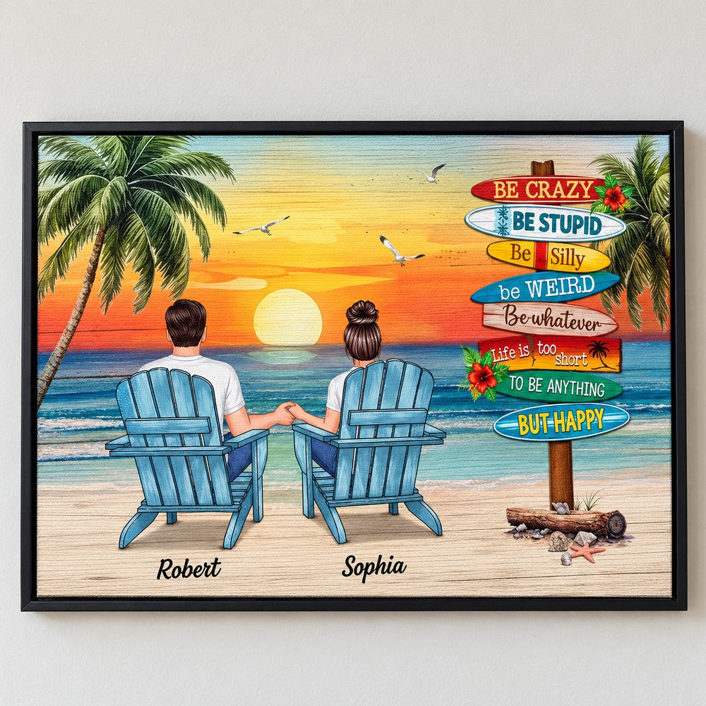 Close up detail of personalized beach signpost canvas print texture and lettering