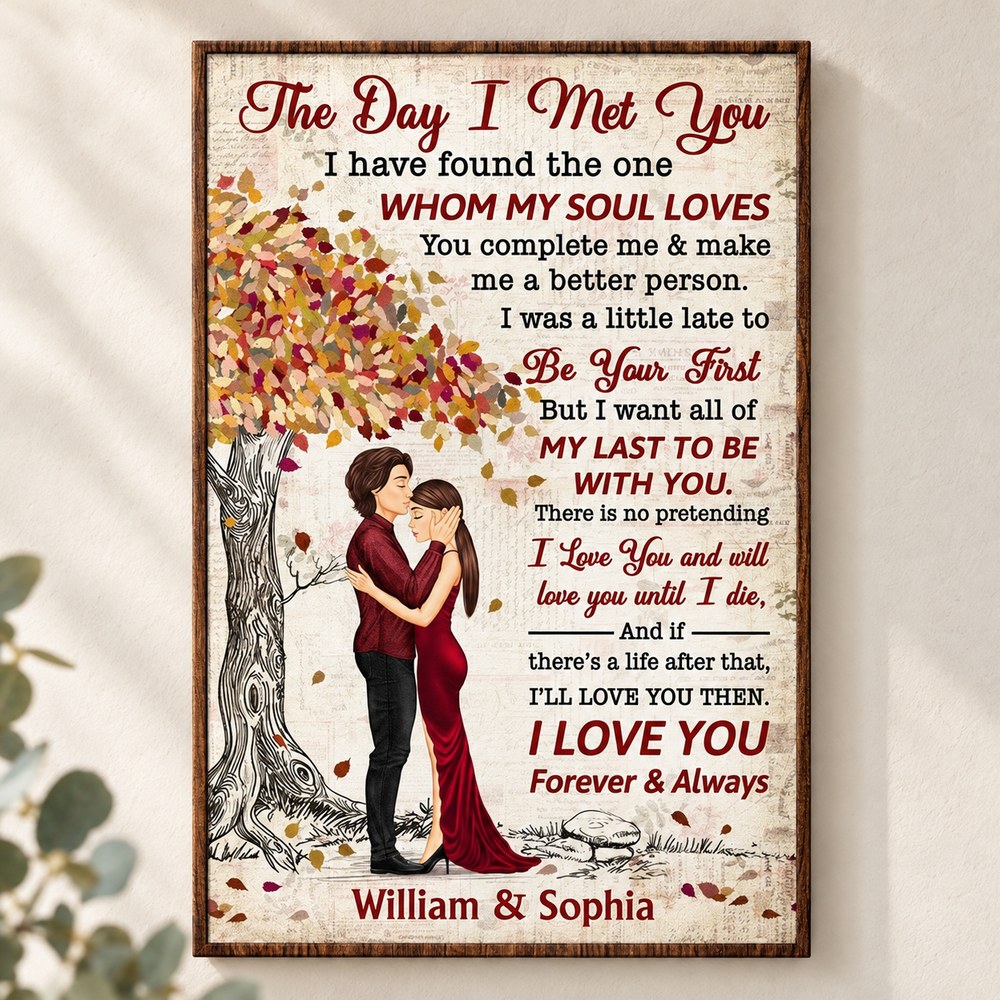 Personalized couple anniversary canvas print William and Sophia displayed on a bright wall