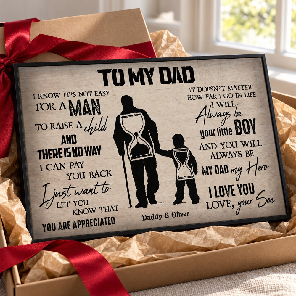 Personalized To My Dad From Son canvas print presented with a holiday ribbon and gift box