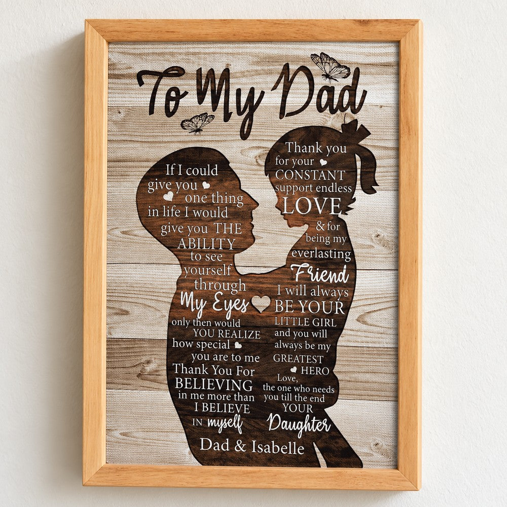 Close-up detail of canvas texture and poem typography on To My Dad personalized print