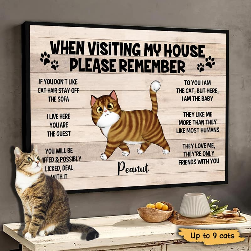 Please Remember When Visiting Cats House - Personalized Canvas - Gift for Cat Lovers, Pet Lovers, Cat Mom, Cat Dad