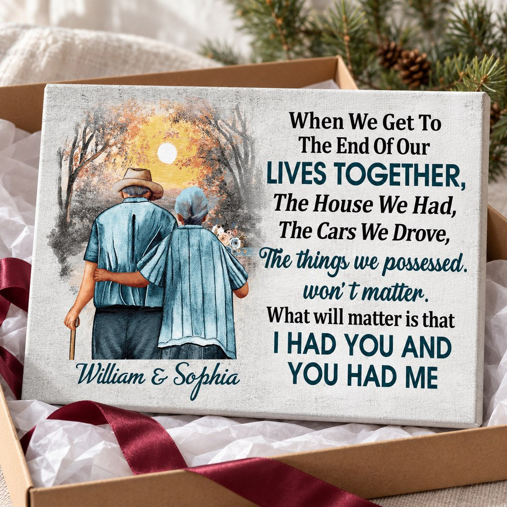 Personalized Together To The End couple canvas print with gift box and ribbon