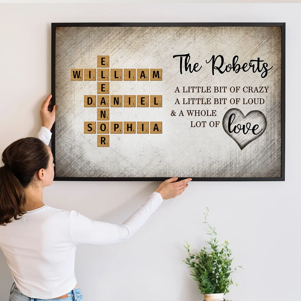 Family Whole Lot Of Love Crossword Puzzle Art - Personalized Canvas - Gift For Family Members, Mom and Dad
