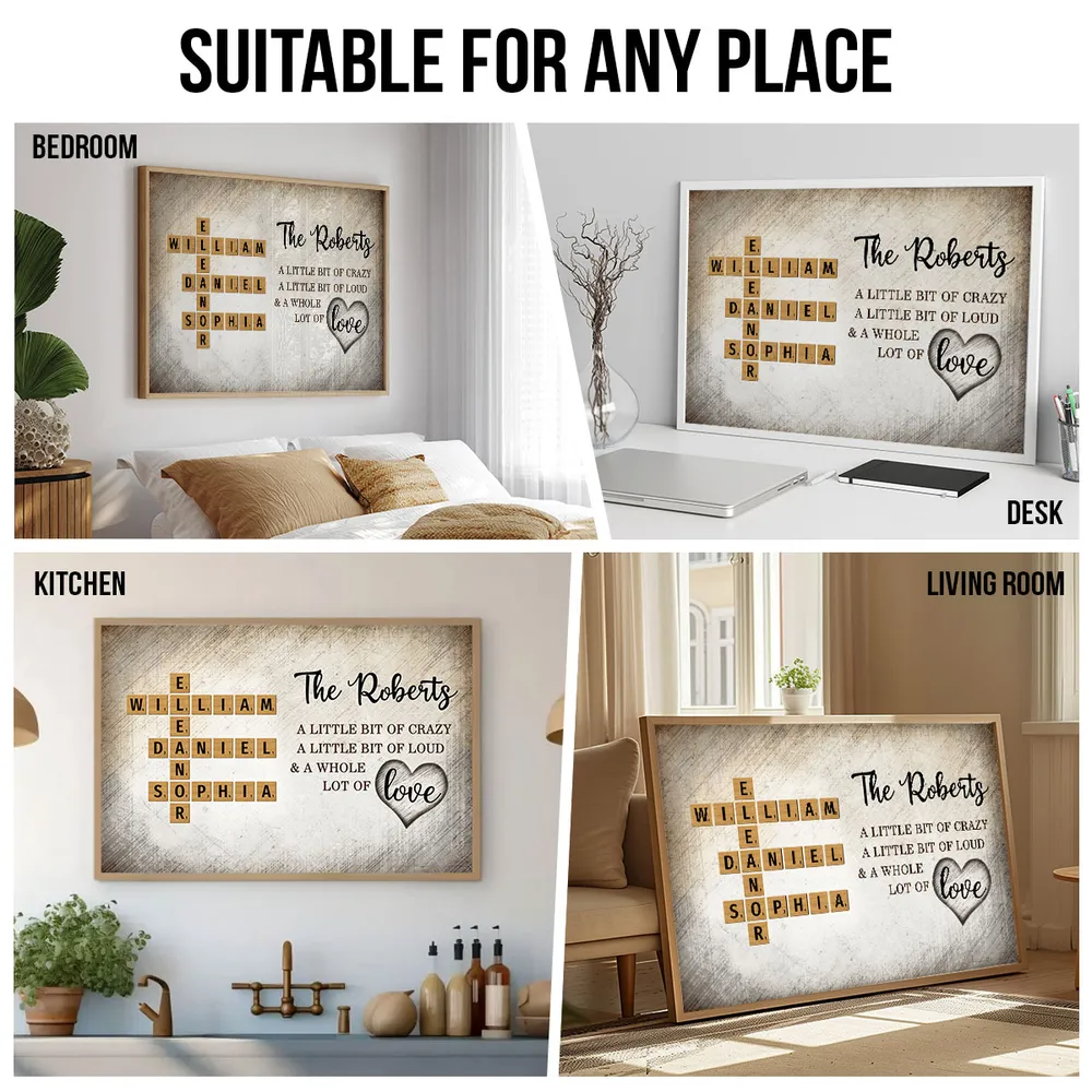 Family Whole Lot Of Love Crossword Puzzle Art - Personalized Canvas - Gift For Family Members, Mom and Dad
