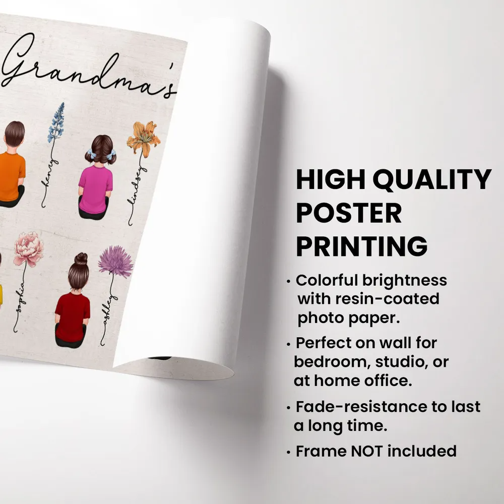 Birth Month Flowers Garden With Grandkids Names - Personalized Family Gift For Grandma, Grandpa, Grandparent | Canvas