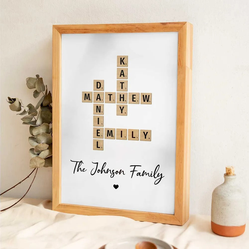 Family Crossword Art - Created In A Moment, Treasured Forever Personalized Canvas Print