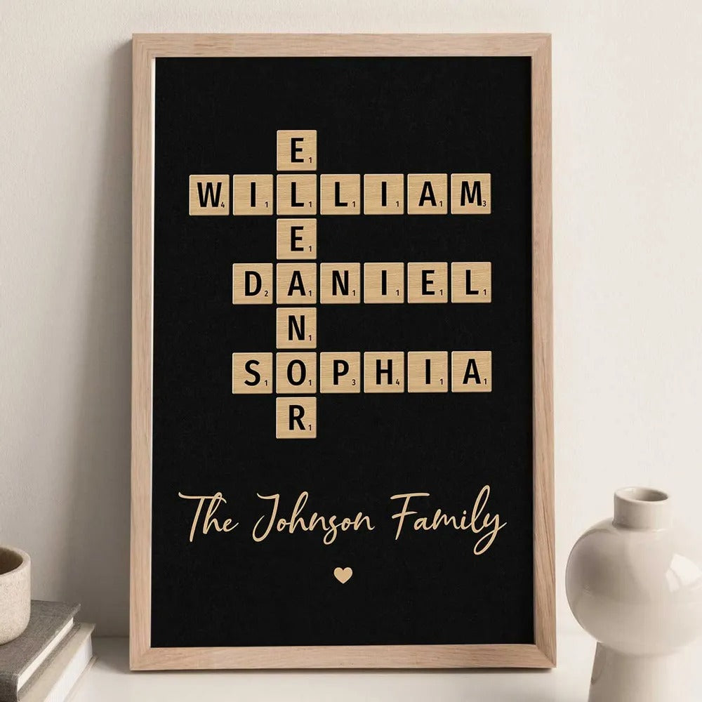 Family Crossword Art - Created In A Moment, Treasured Forever Personalized Canvas Print