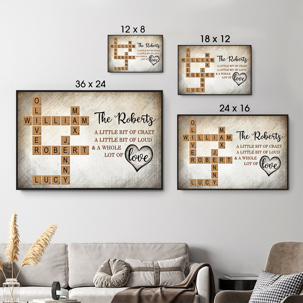 Family Whole Lot Of Love Crossword Puzzle Art - Personalized Canvas - Gift For Family Members, Mom and Dad