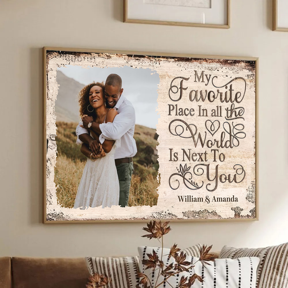 Custom Photo My Favorite Place | Personalized Family Gift For Couples, Valentine, Anniversary, Husband Wife, Her/Him, Grandma/Grandpa, Grandparent | Canvas