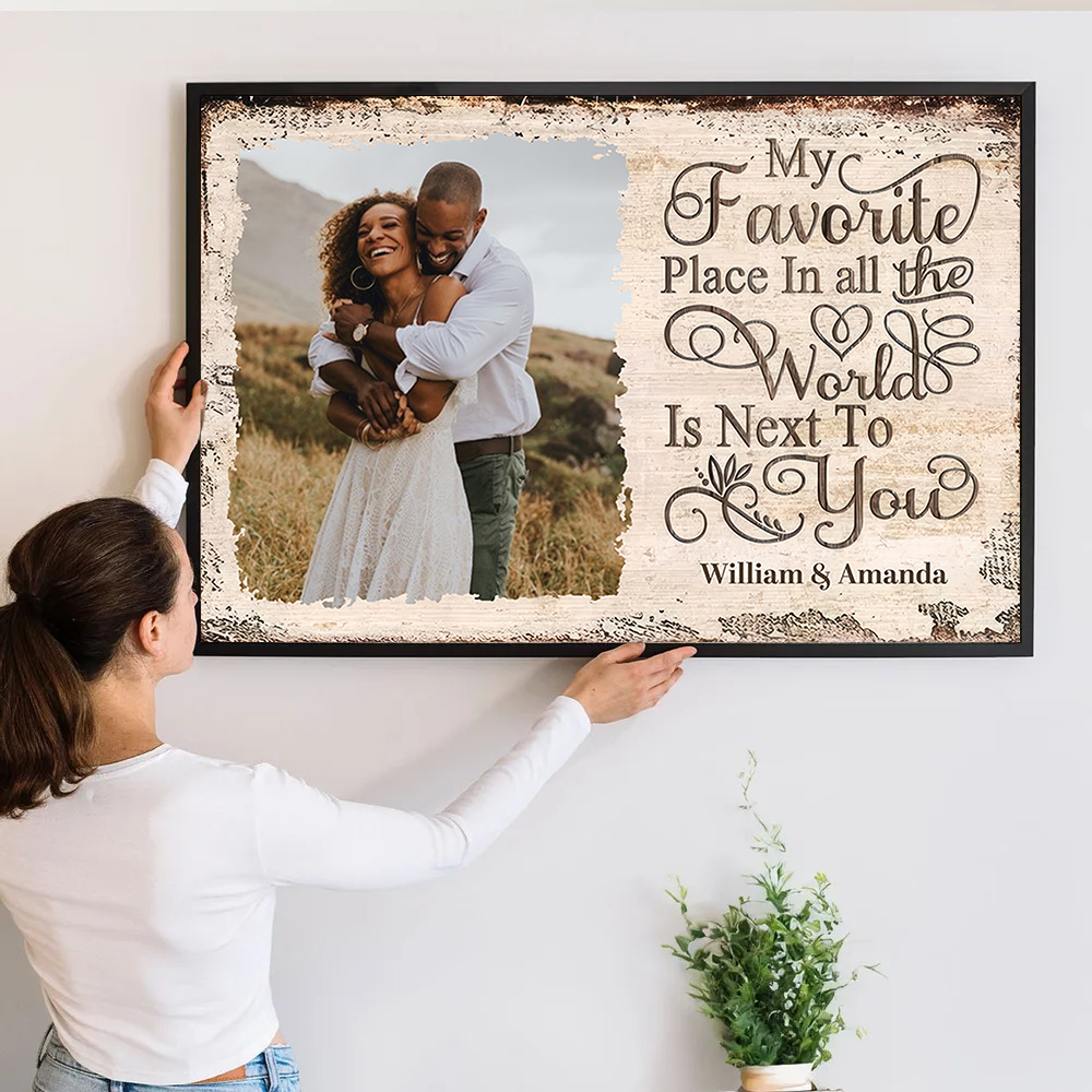 Custom Photo My Favorite Place | Personalized Family Gift For Couples, Valentine, Anniversary, Husband Wife, Her/Him, Grandma/Grandpa, Grandparent | Canvas