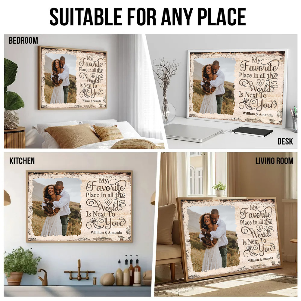 Custom Photo My Favorite Place | Personalized Family Gift For Couples, Valentine, Anniversary, Husband Wife, Her/Him, Grandma/Grandpa, Grandparent | Canvas