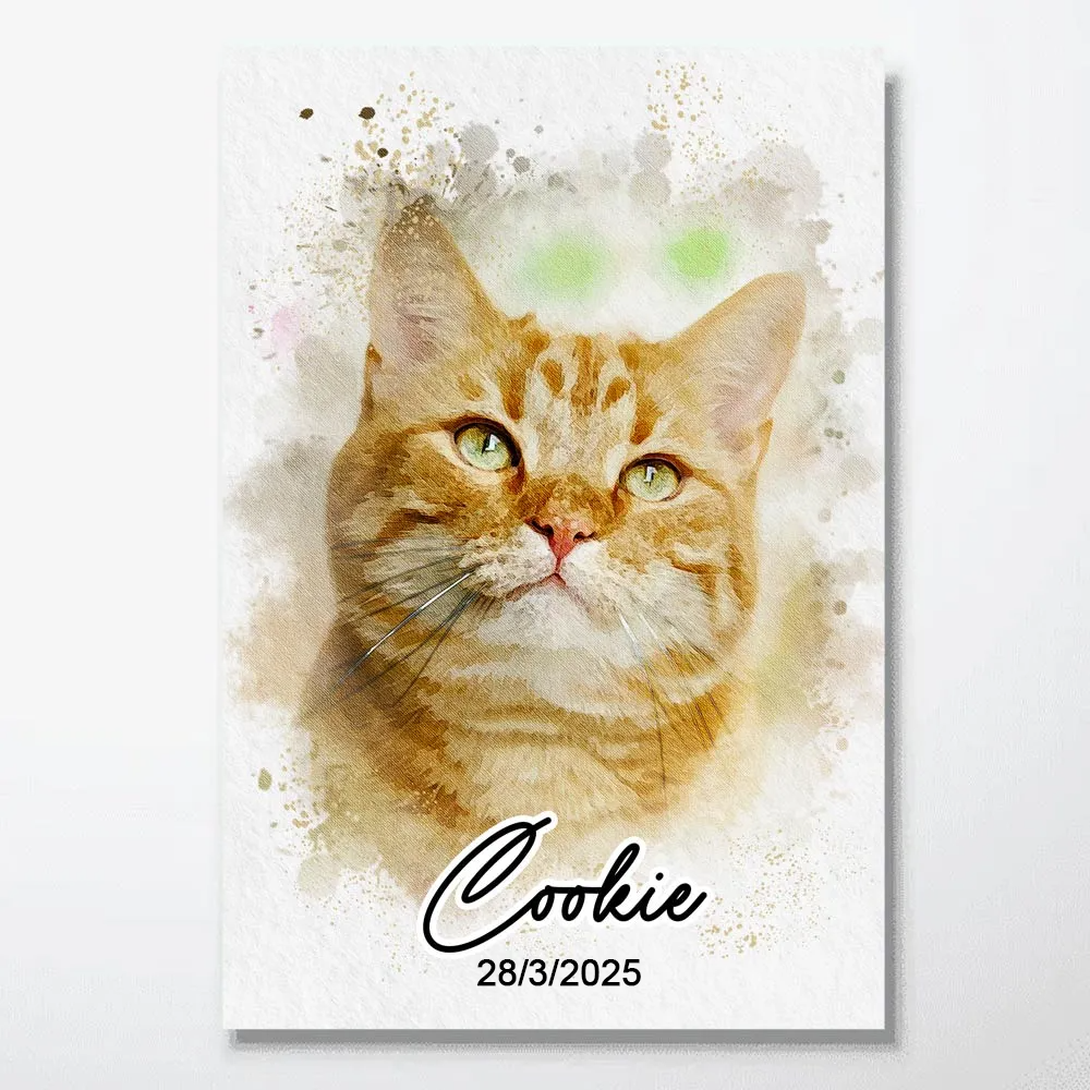 Custom Photo Watercolor Pet Portrait - Personalized Canvas Prints - Gifts for Cat Mom, Cat Dad, Pet Memorial, Pet Loss, Sympathy