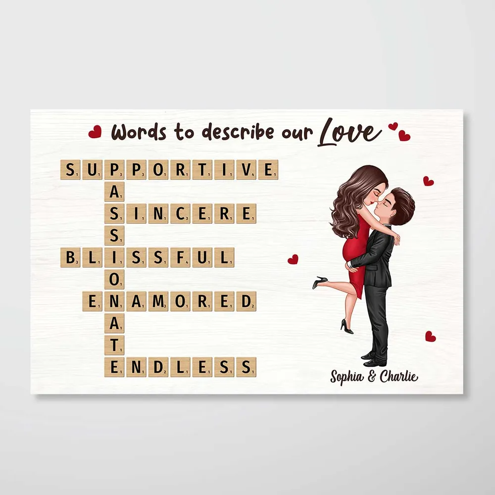 Coupe Hugging Kissing Crossword Puzzle - Personalized Canvas - Gift For Her/Him, Husband/Wife, Couples on Anniversary, Valentine's Day