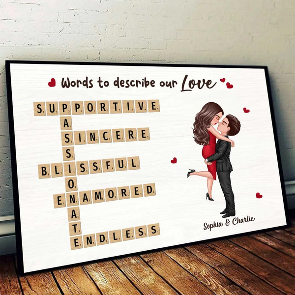 Coupe Hugging Kissing Crossword Puzzle - Personalized Canvas - Gift For Her/Him, Husband/Wife, Couples on Anniversary, Valentine's Day