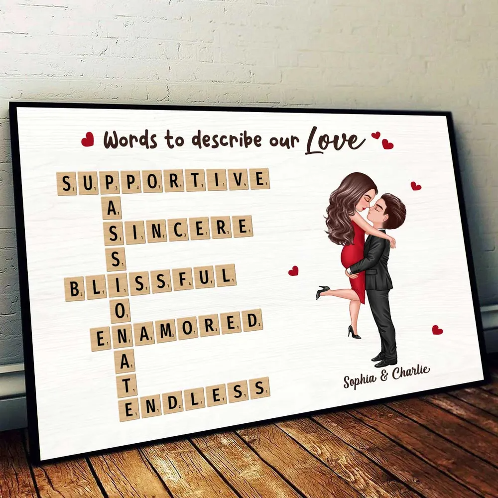 Coupe Hugging Kissing Crossword Puzzle - Personalized Canvas - Gift For Her/Him, Husband/Wife, Couples on Anniversary, Valentine's Day