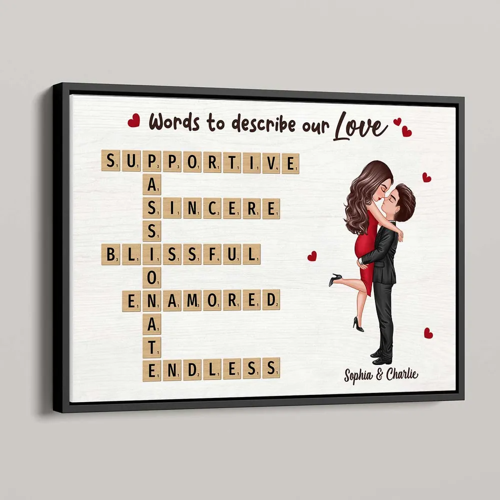 Coupe Hugging Kissing Crossword Puzzle - Personalized Canvas - Gift For Her/Him, Husband/Wife, Couples on Anniversary, Valentine's Day