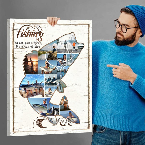 Custom Photo Fishing Photo Collage - Personalized Canvas Print - Gift For Fisher, Fisherman, Fishing Lovers