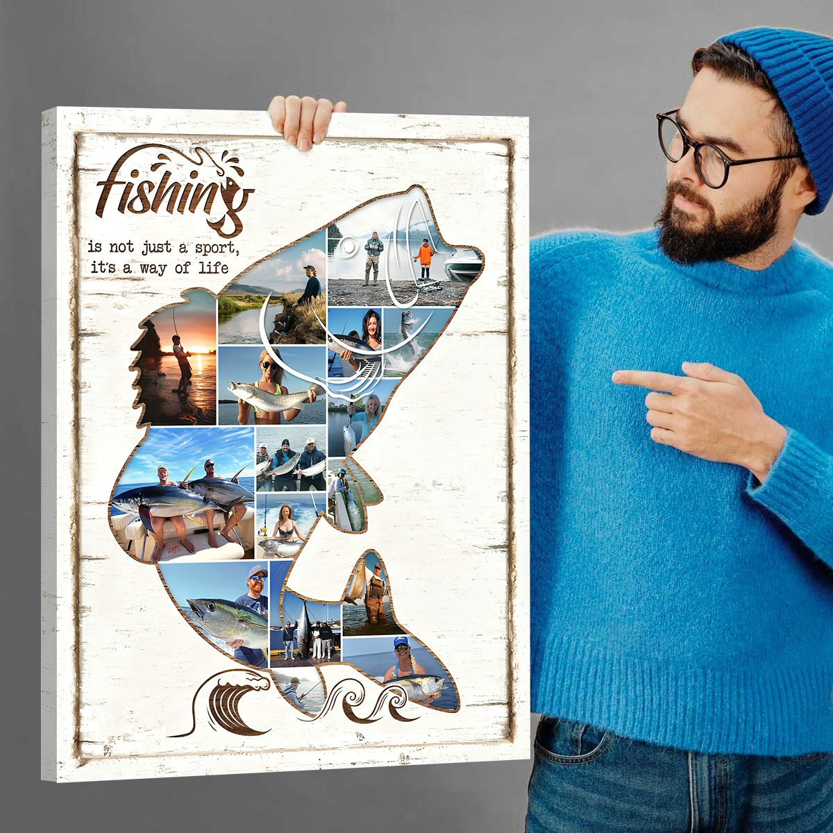 Custom Photo Fishing Photo Collage - Personalized Canvas Print - Gift For Fisher, Fisherman, Fishing Lovers