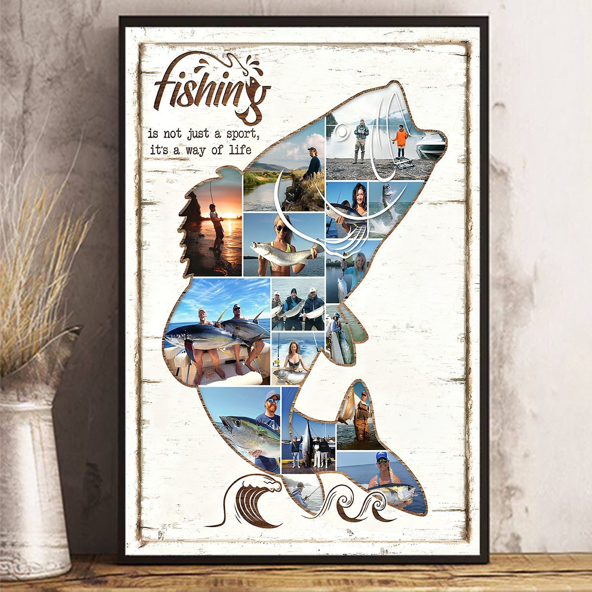 Custom Photo Fishing Photo Collage - Personalized Canvas Print - Gift For Fisher, Fisherman, Fishing Lovers