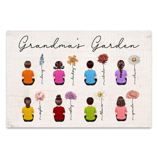 Birth Month Flowers Garden With Grandkids Names - Personalized Family Gift For Grandma, Grandpa, Grandparent | Canvas