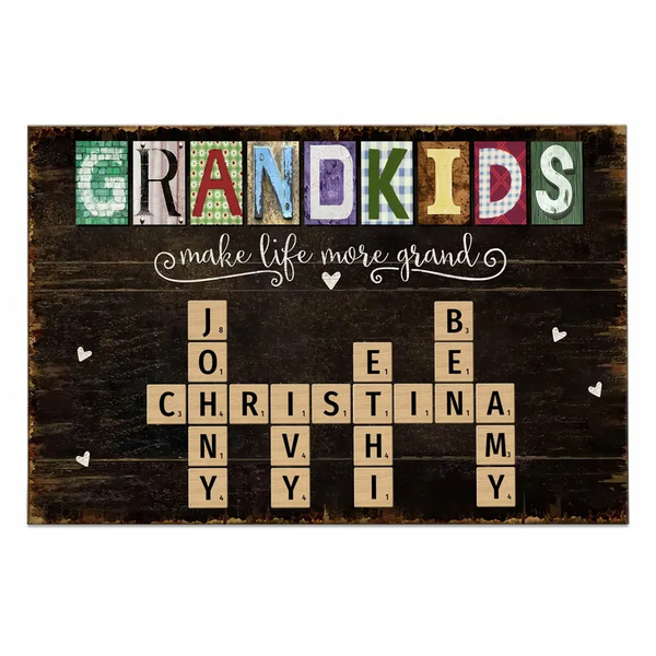Grandkids Make Life More Grand Crossword - Personalized Canvas - Gift for Grandma, Nana, Grandparent