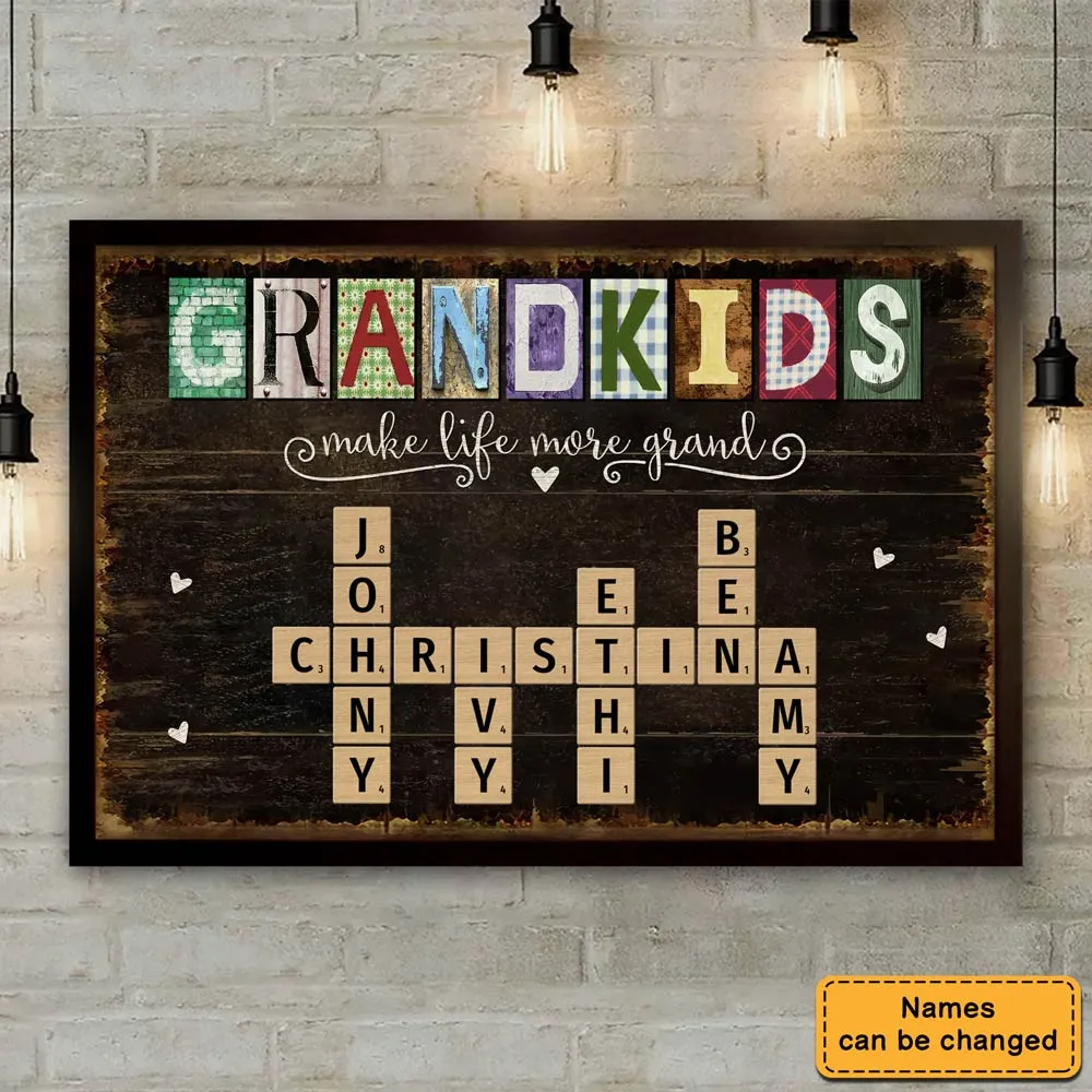 Grandkids Make Life More Grand Crossword - Personalized Canvas - Gift for Grandma, Nana, Grandparent