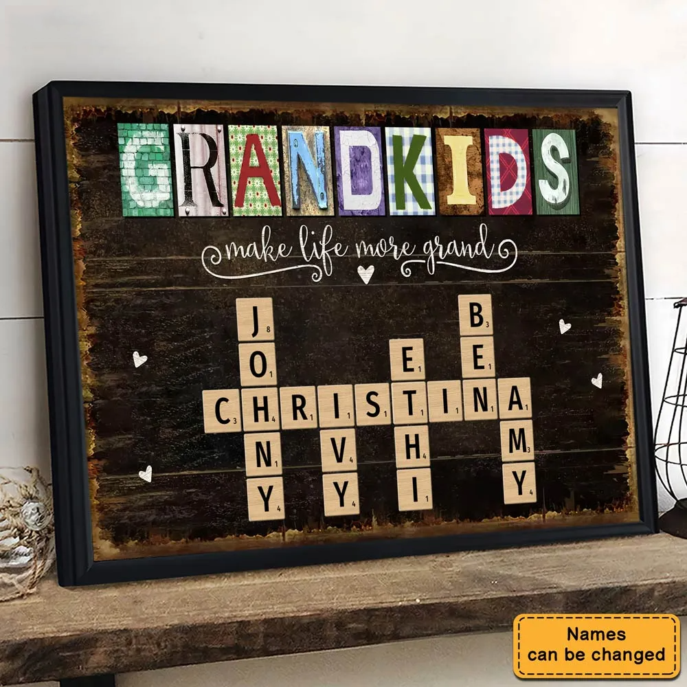 Grandkids Make Life More Grand Crossword - Personalized Canvas - Gift for Grandma, Nana, Grandparent