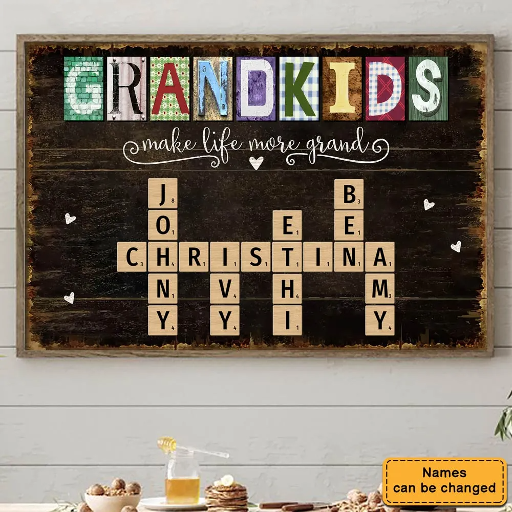 Grandkids Make Life More Grand Crossword - Personalized Canvas - Gift for Grandma, Nana, Grandparent
