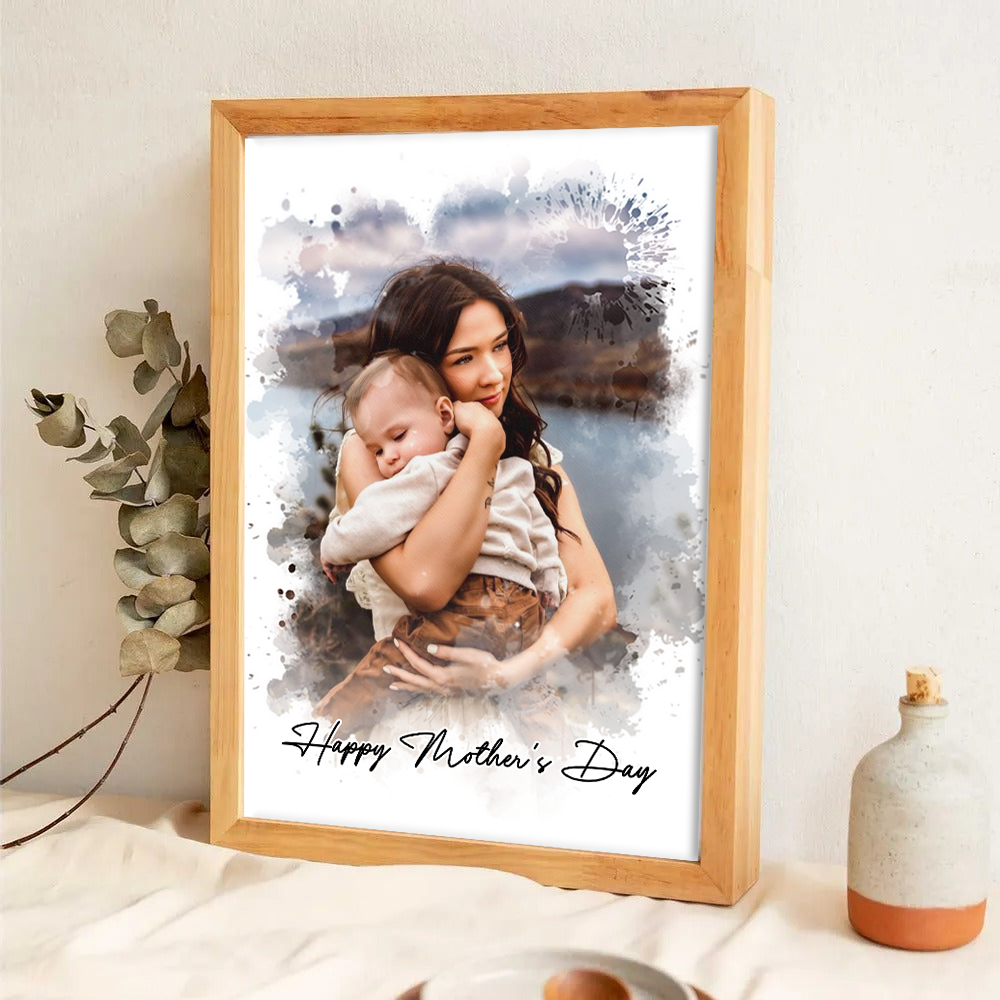 Custom Photo Watercolor Mom Portrait - Personalized Canvas Prints - Gift For Mom, Mother's Day