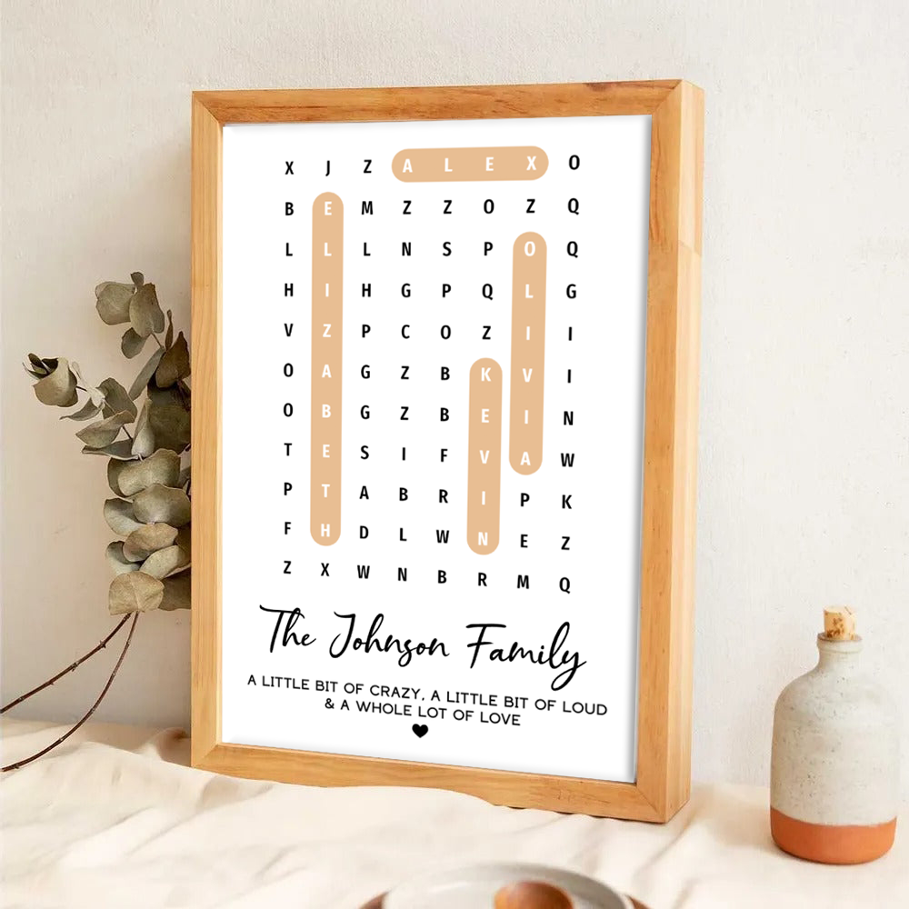 Family Name Word Search Puzzle Created In A Moment - Personalized Canvas Prints - Gift For Family Members, Mom and Dad