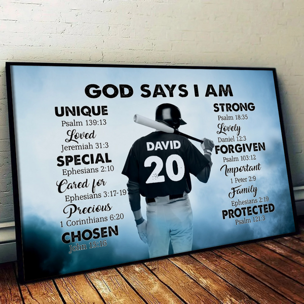 Baseball God Says I Am - Personalized Canvas Prints - Gift for Baseball Player, Baseball Lover, Son, Grandson