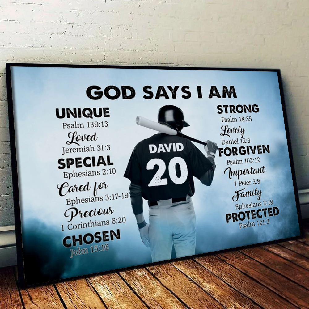 Baseball God Says I Am - Personalized Canvas Prints - Gift for Baseball Player, Baseball Lover, Son, Grandson
