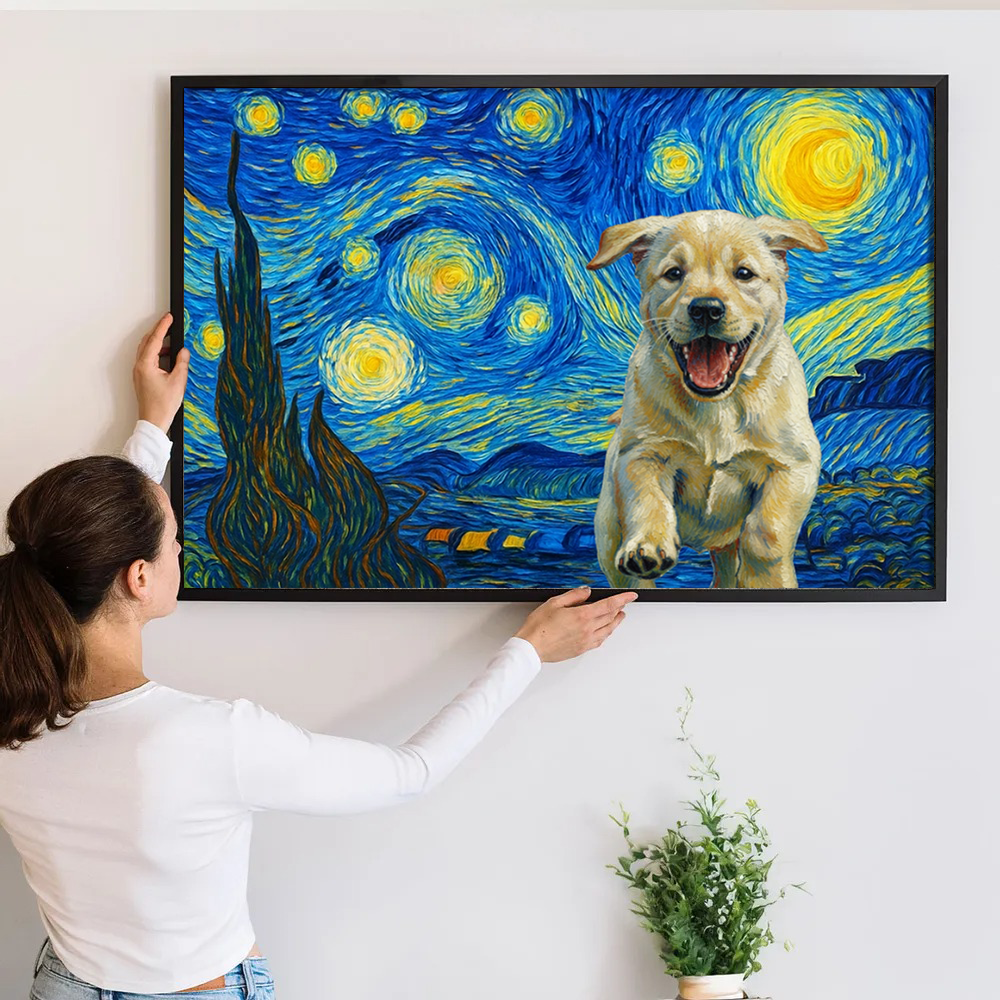 Custom Photo Starry Night Dog Cat Pet - Personalized Canvas Prints - Gift for Dog/Cat Lovers, Dog/Cat Mom, Pet Lovers