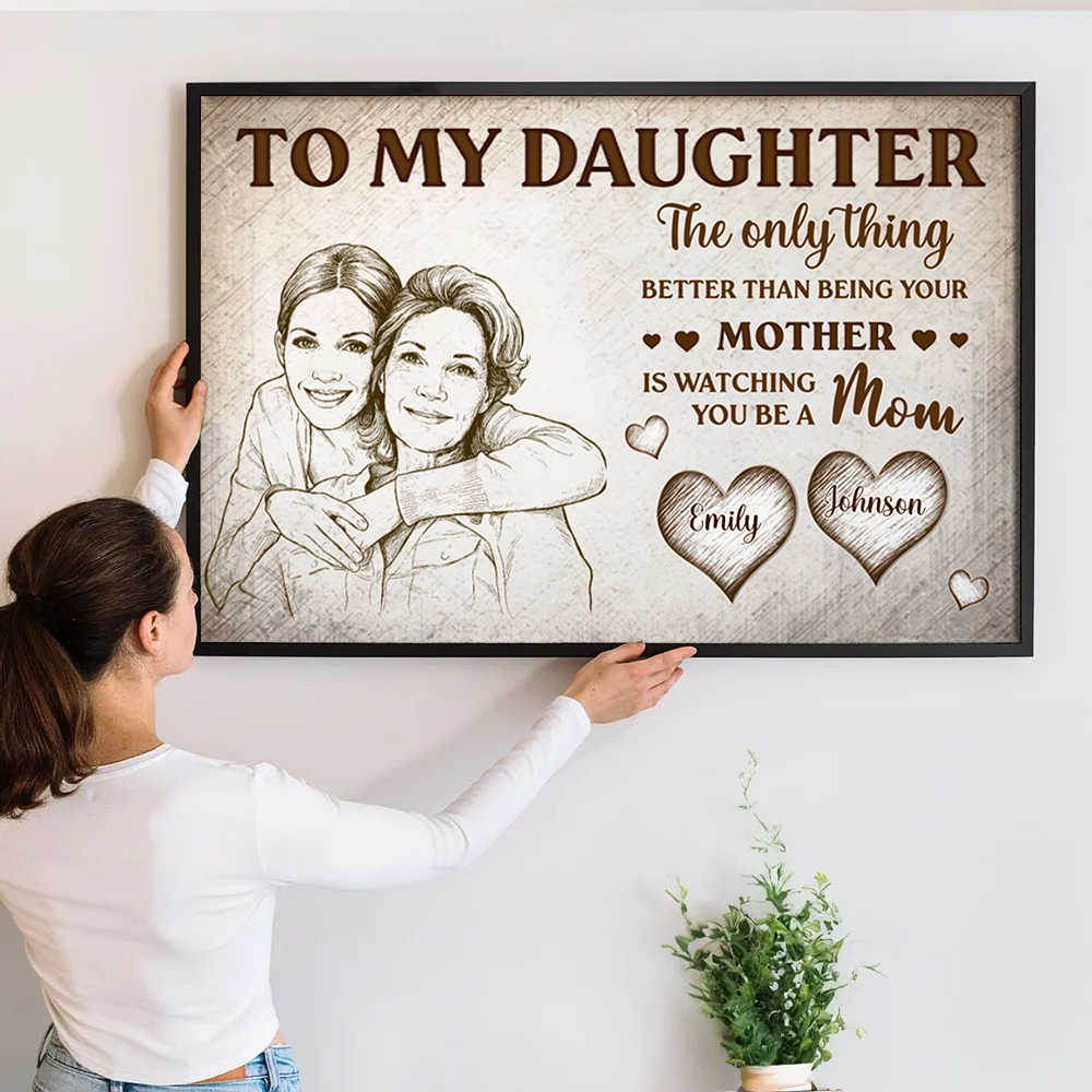 Custom Photo Pencil Sketch To My Daughter Mom And Daughter - Personalized Canvas Prints - Mother's Day Gift For Mom, Daughter