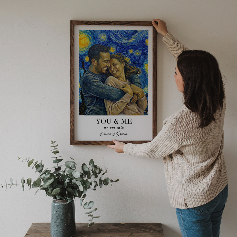 Custom Photo Van Gogh Wall Art You & Me We Got This - Personalized Canvas Prints - Gift For Her/Him, Husband/Wife, Couples on Anniversary, Valentine's Day