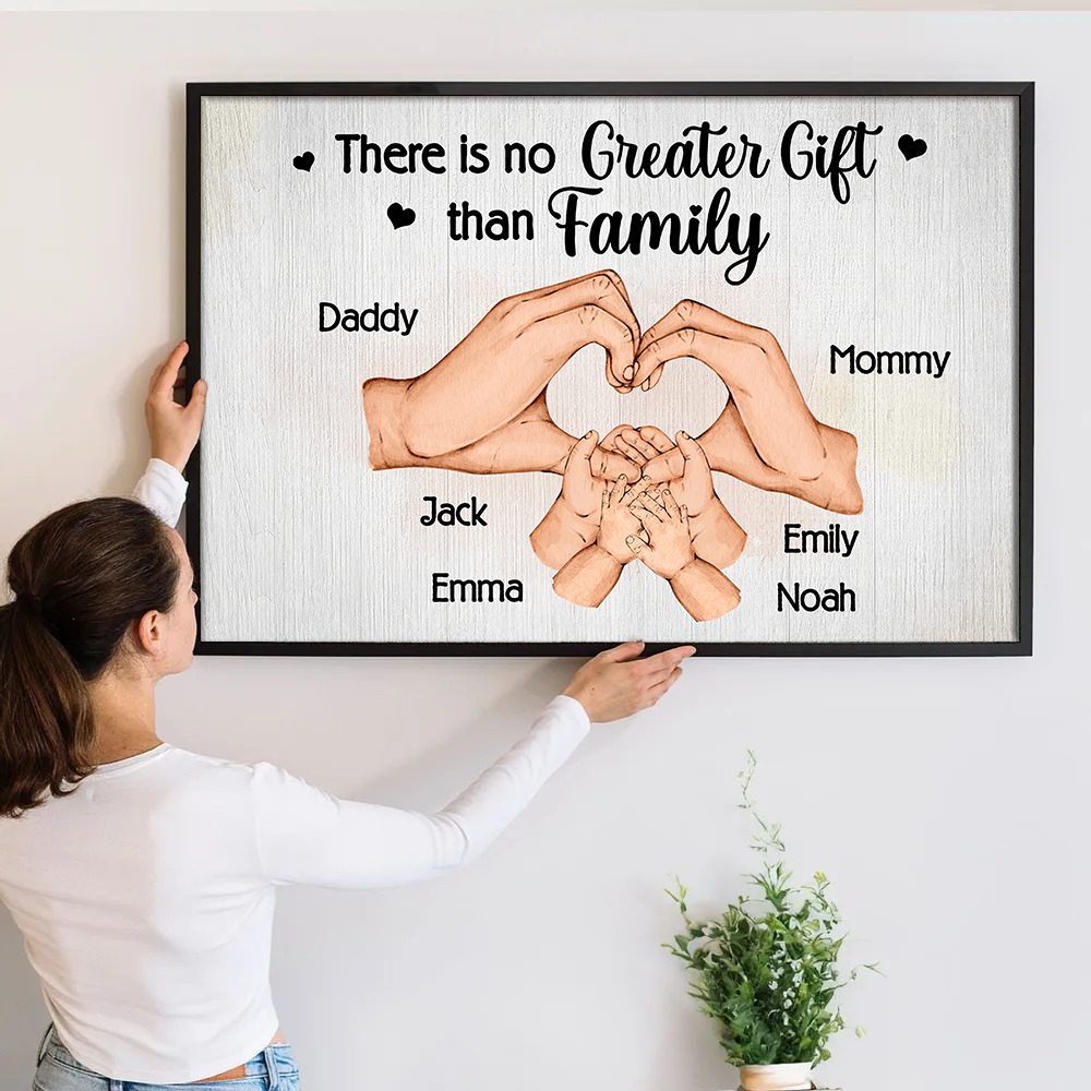 Family Hand Heart - Personalized Canvas Prints - Gift For Mom, Dad, Family, Wife, Husband