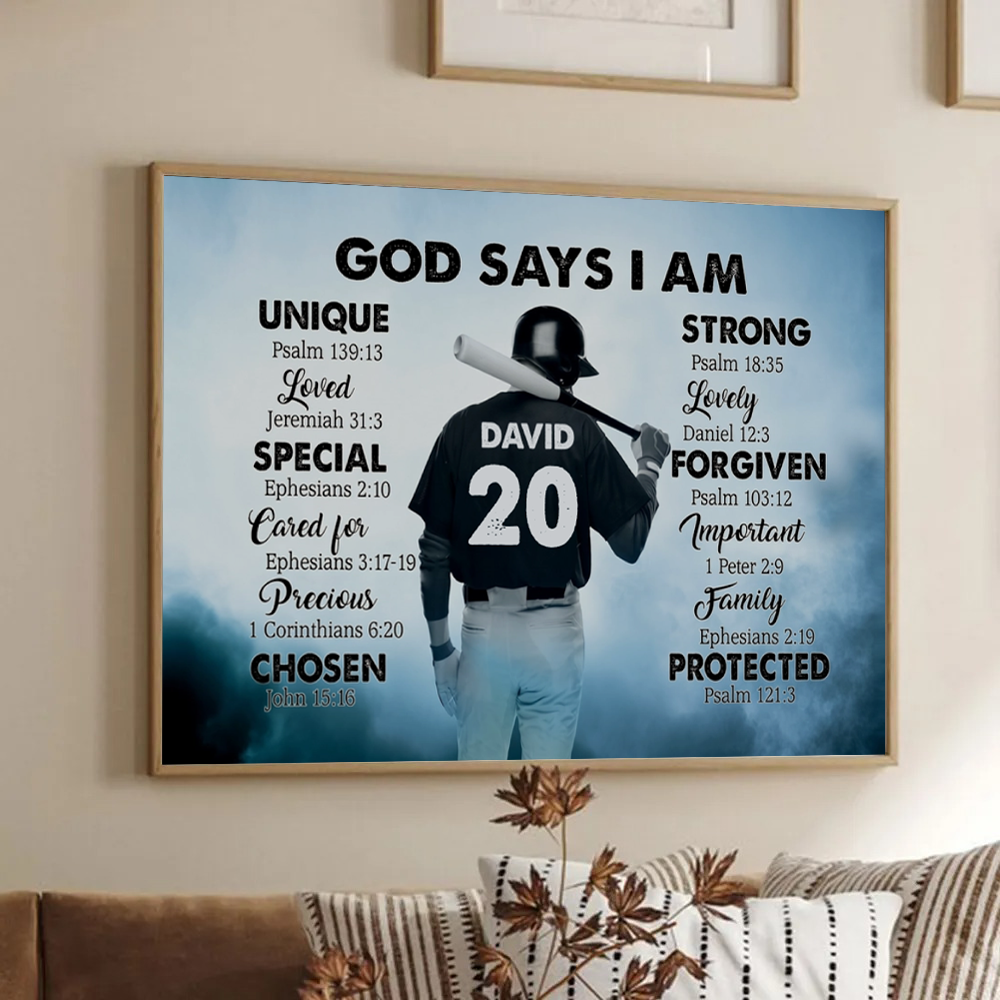 Baseball God Says I Am - Personalized Canvas Prints - Gift for Baseball Player, Baseball Lover, Son, Grandson