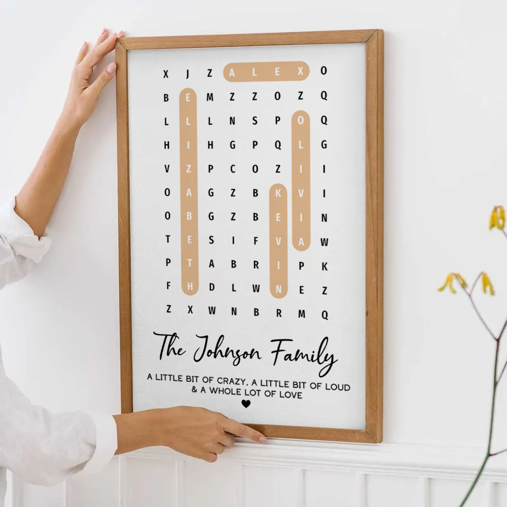 Family Name Word Search Puzzle Created In A Moment - Personalized Canvas Prints - Gift For Family Members, Mom and Dad