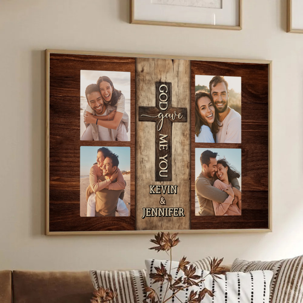 Custom Photo Couple God Gave Me You - Personalized Canvas Prints - Gift For Her/Him, Husband/Wife, Couples on Anniversary, Valentine's Day