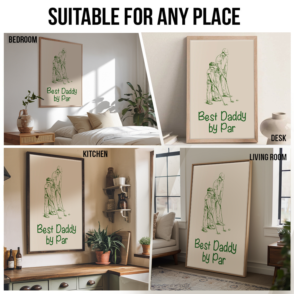 Custom Photo Ink Drawing Best Dad Papa By Par - Personalized Canvas Prints - Father's Day Gift For Golfers, Golf Lovers