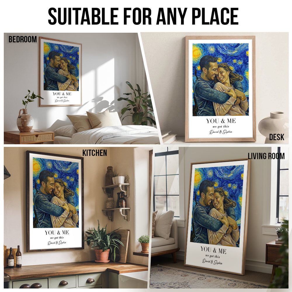 Custom Photo Van Gogh Wall Art You & Me We Got This - Personalized Canvas Prints - Gift For Her/Him, Husband/Wife, Couples on Anniversary, Valentine's Day